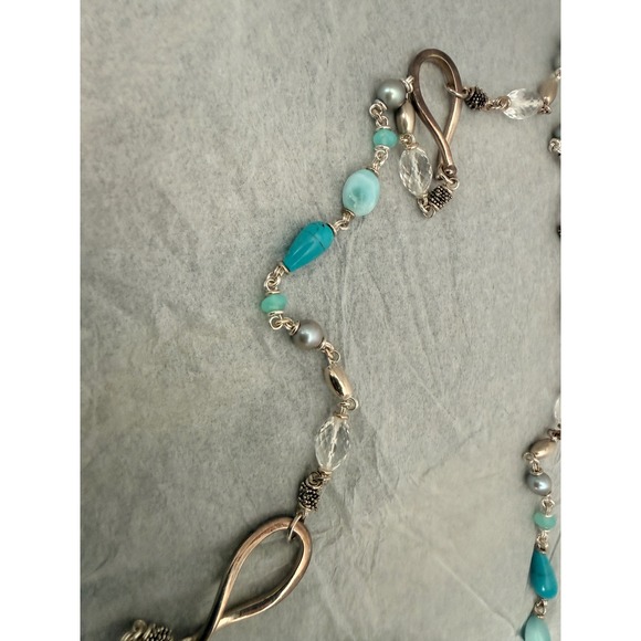 Michael Dawkins Sterling Silver Station Necklace Pearl Turquoise Beaded 36" - Picture 3 of 7